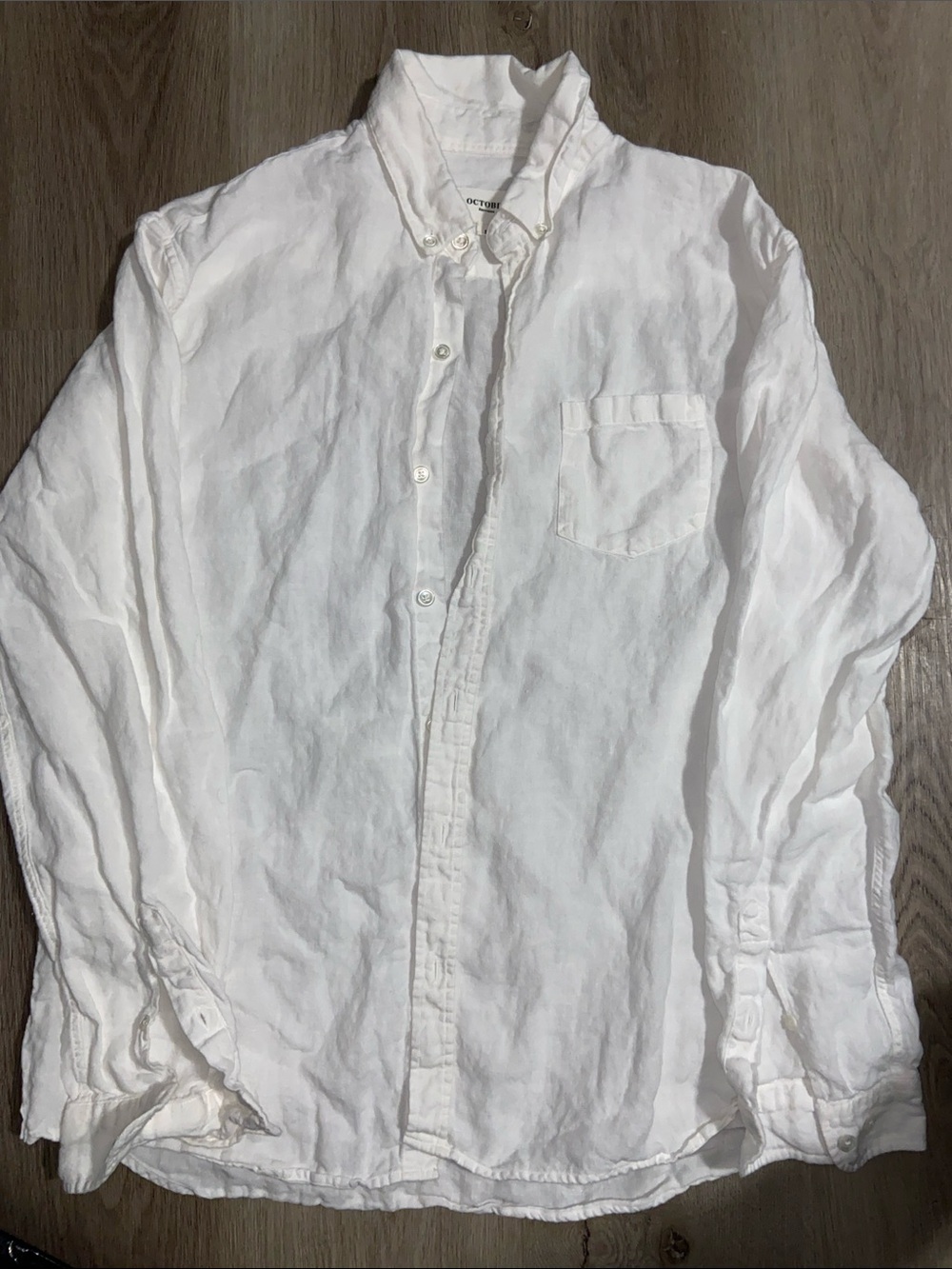 Men's White %100 Linen Button-Down Shirt